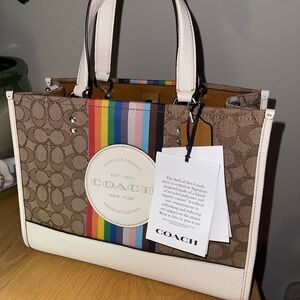 🆕 Coach Brown and White Tote Bag LGBT Edition NWT Pride Purse New York handbag